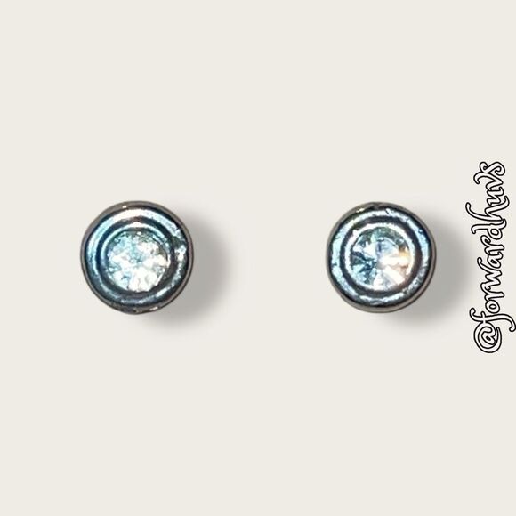 Bundle Sale 3 for $15 | Silver-Tone Stud Earrings with Rhinestone Center - Picture 3 of 9